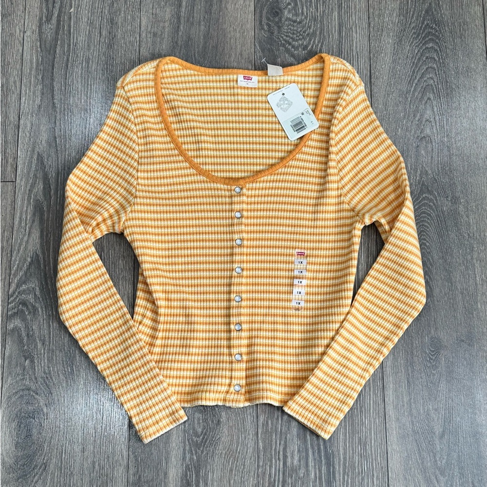 Levi's Yellow and White Striped Long Sleeve Top